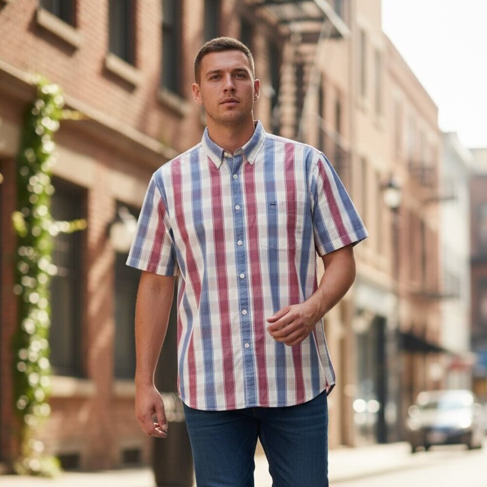 Daniel Cremieux Signature Collection Mens Button Down Large Blue Striped Shirt